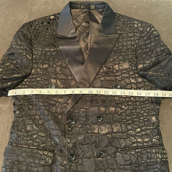 Black Patterned Double Breasted 2 Piece Suit Tuxedo Size 34 Jacket 29/31 Pants - Picture 6 of 15